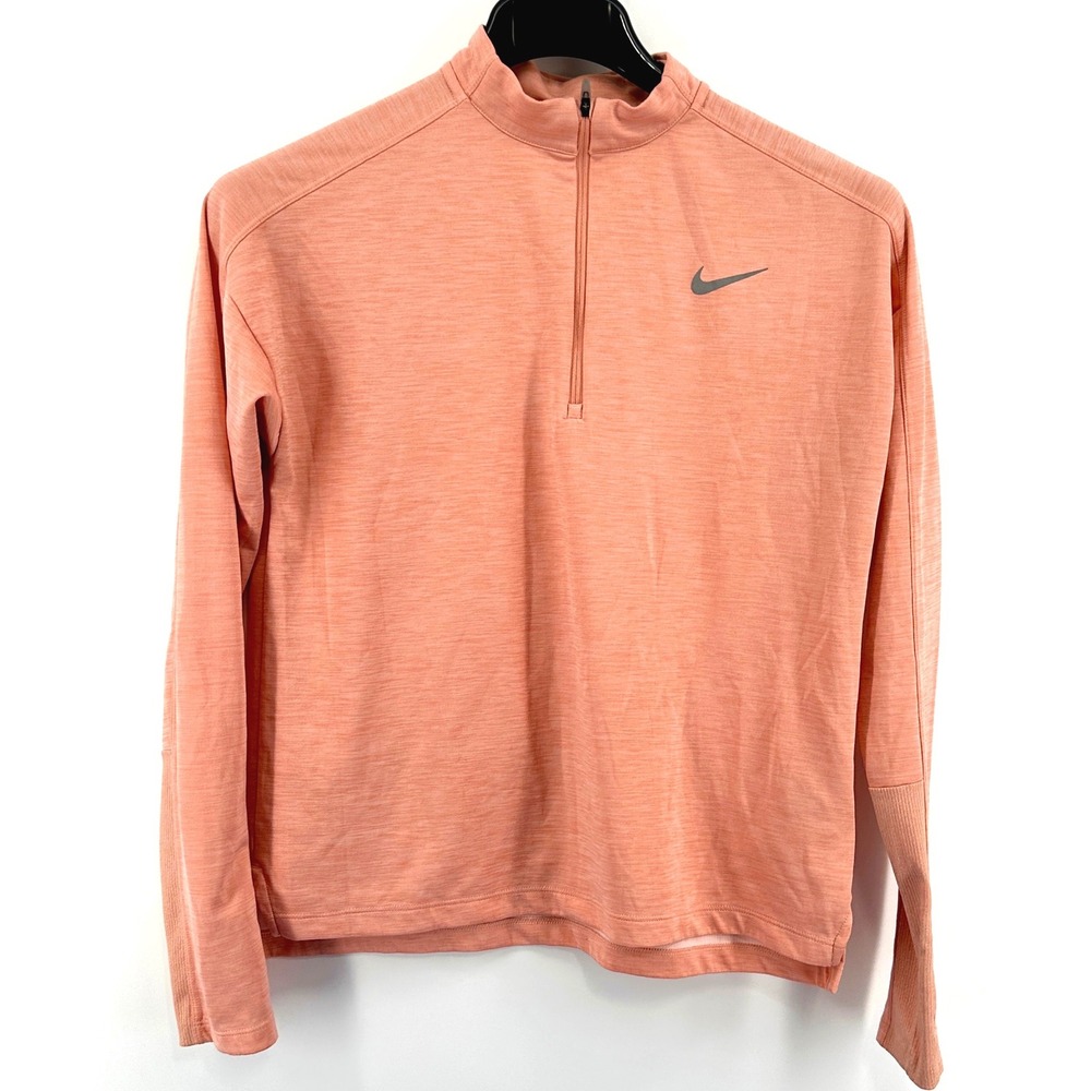 Nike Dri-FIT Quarter Zip Women Medium Coral Heather Performance Top 928613-606